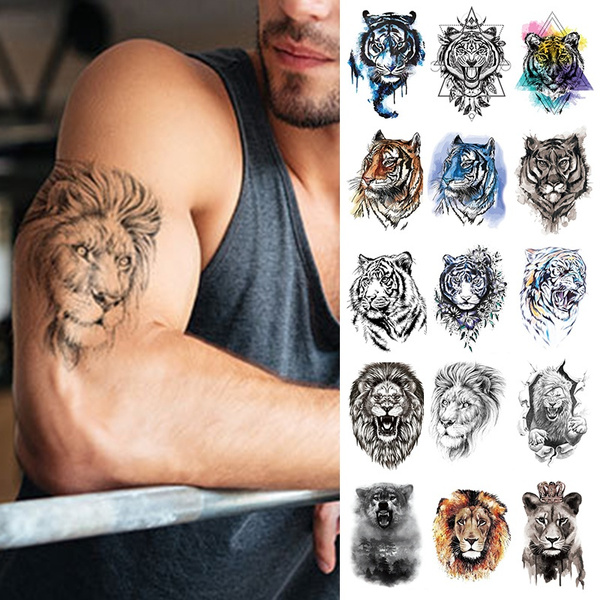 Arm Temporary Tattoo Stickers for Men and Women, Tiger, Wolf Chest Shoulder Tattoos, Guys Teens Waterproof Fake Tattoos